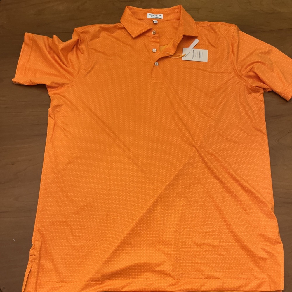 Peter Millar Summer Comfort Tesseract Geometric Golf Polo Orange Men's Large - Picture 3 of 8
